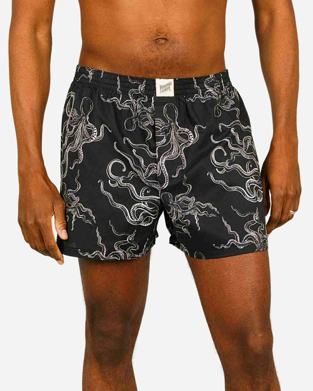 Black mens boxers with white octopuses