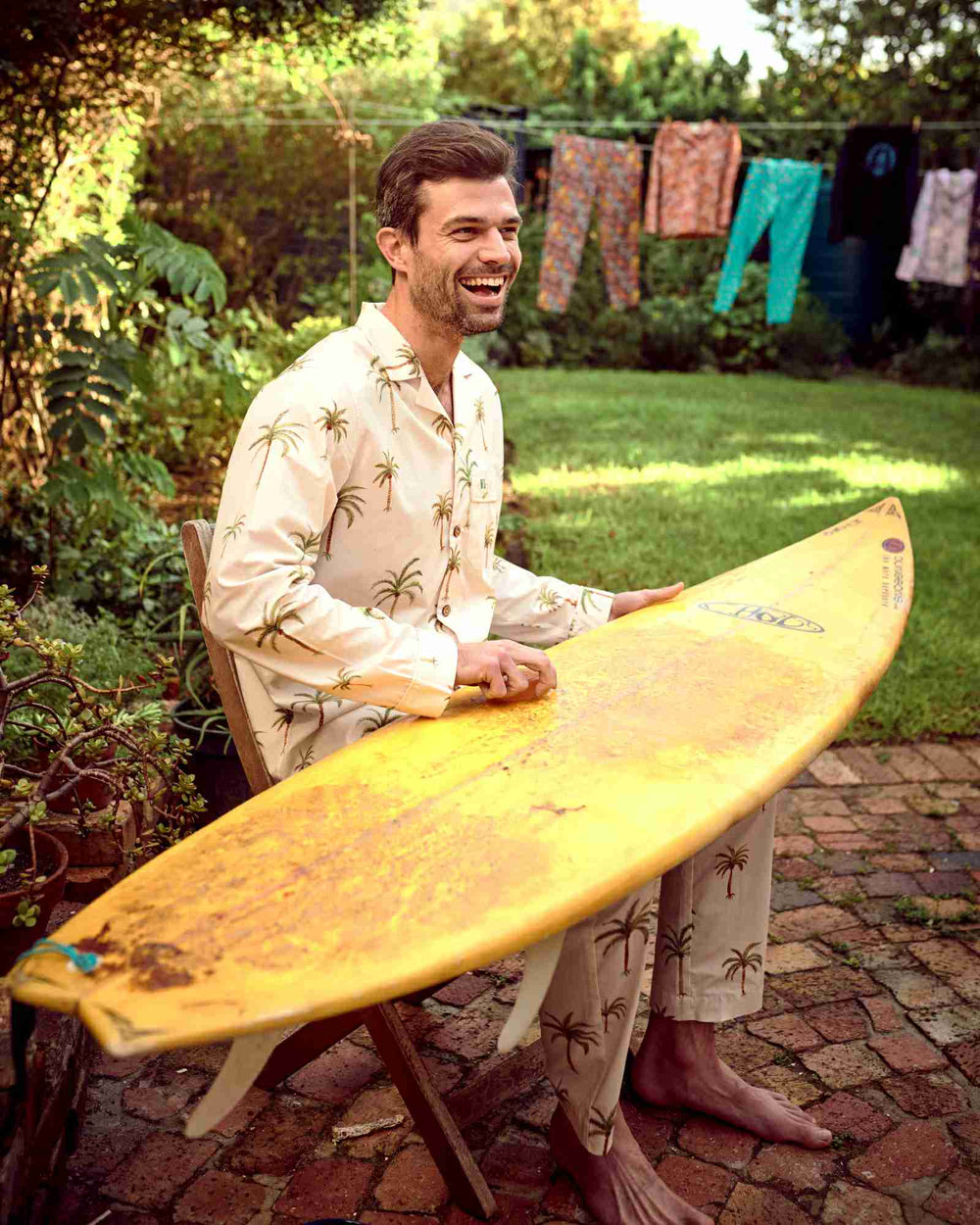 Mens beige pyjamas with palm trees