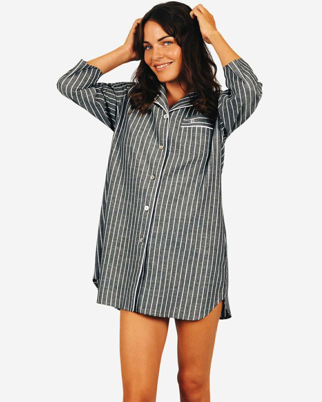 Womens sleepshirt - chambray black stripe pattern