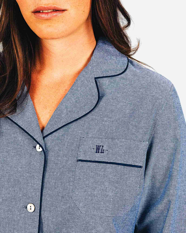 Womens cotton pyjamas shirt - Chambray indigo