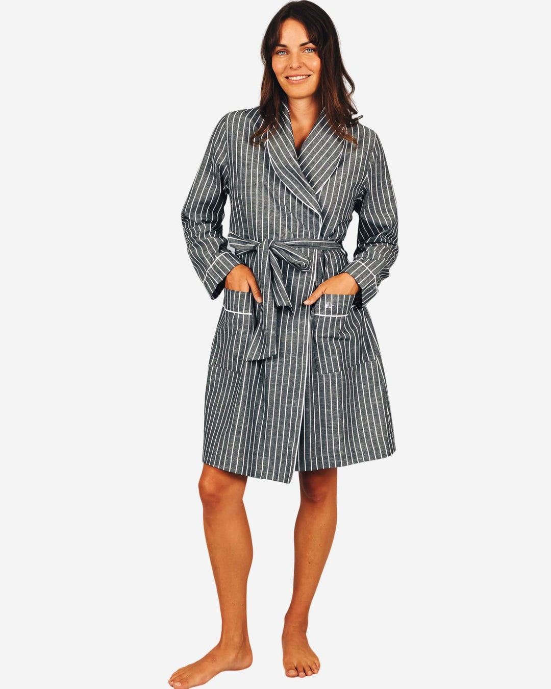 Black and white striped dressing gown for women