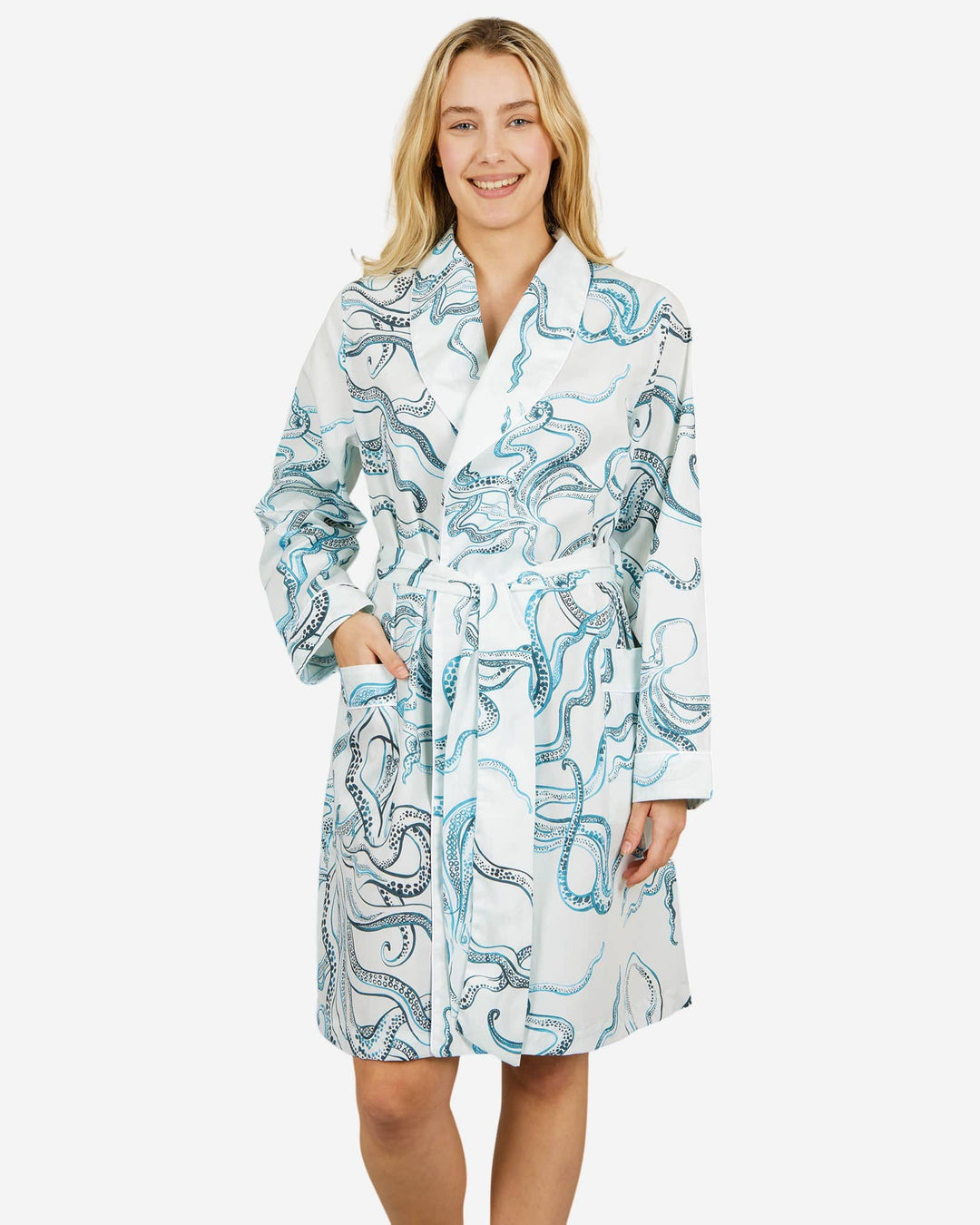 Womens dressing gown - Octopus Indigo