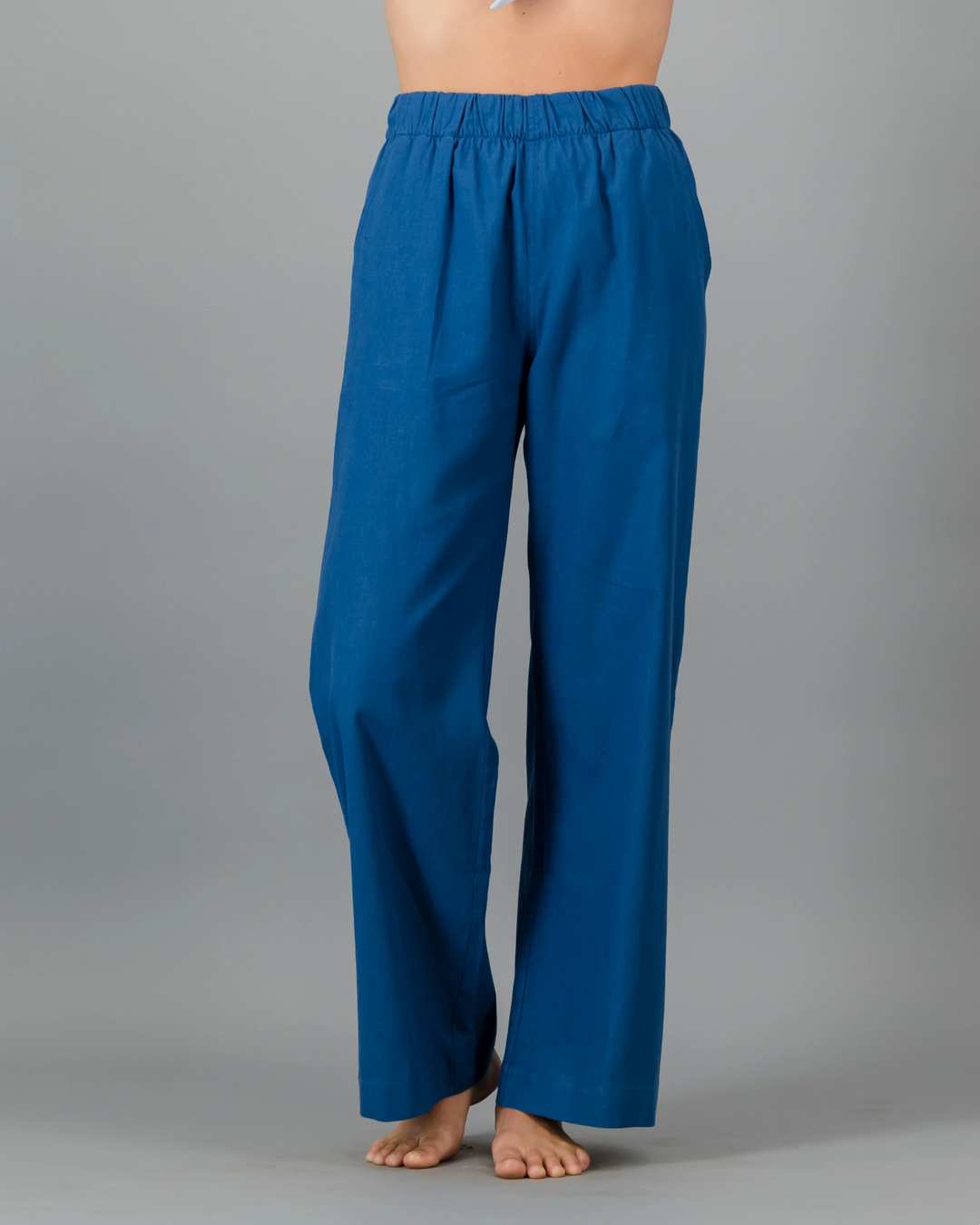Blue linen wide leg trousers