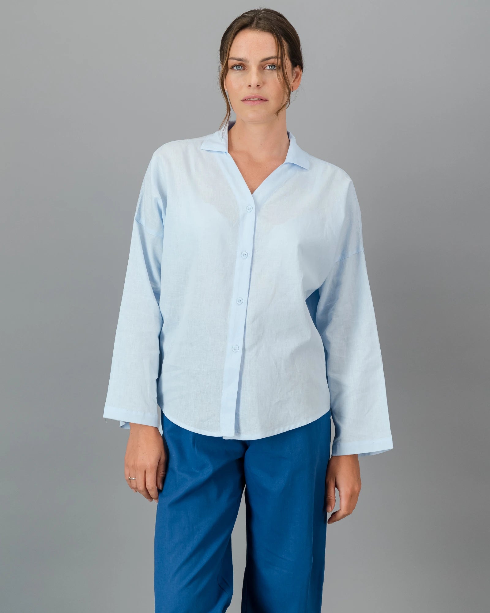 Light Blue Linen Shirt Women's - Sky Blue
