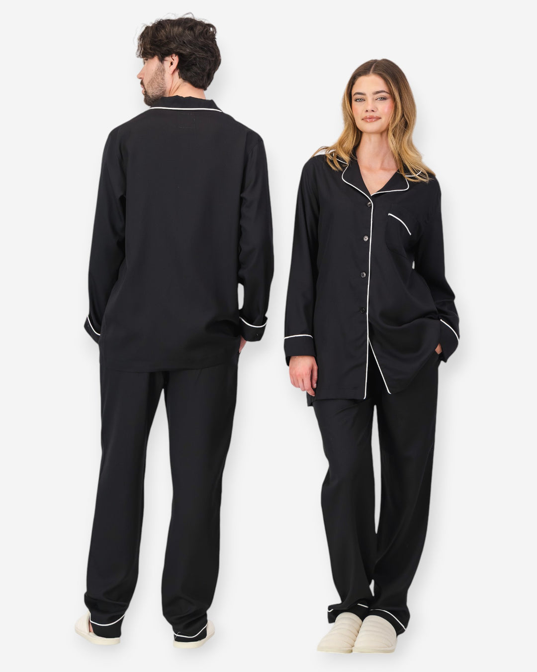 Matching black pyjamas for couples in Tencel