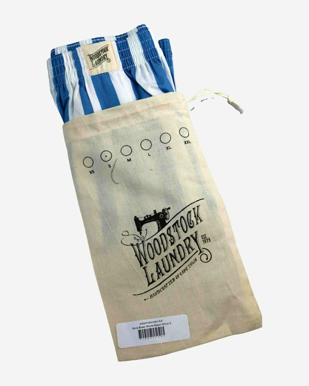 Blue and white striped boxer shorts