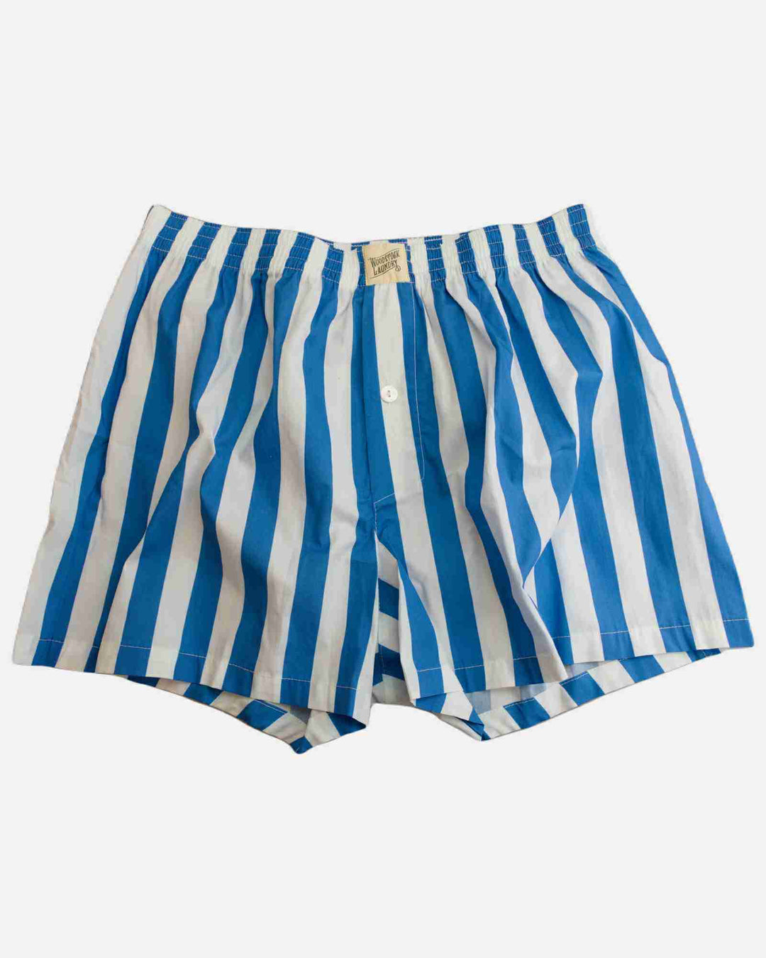 Blue and white striped boxer shorts