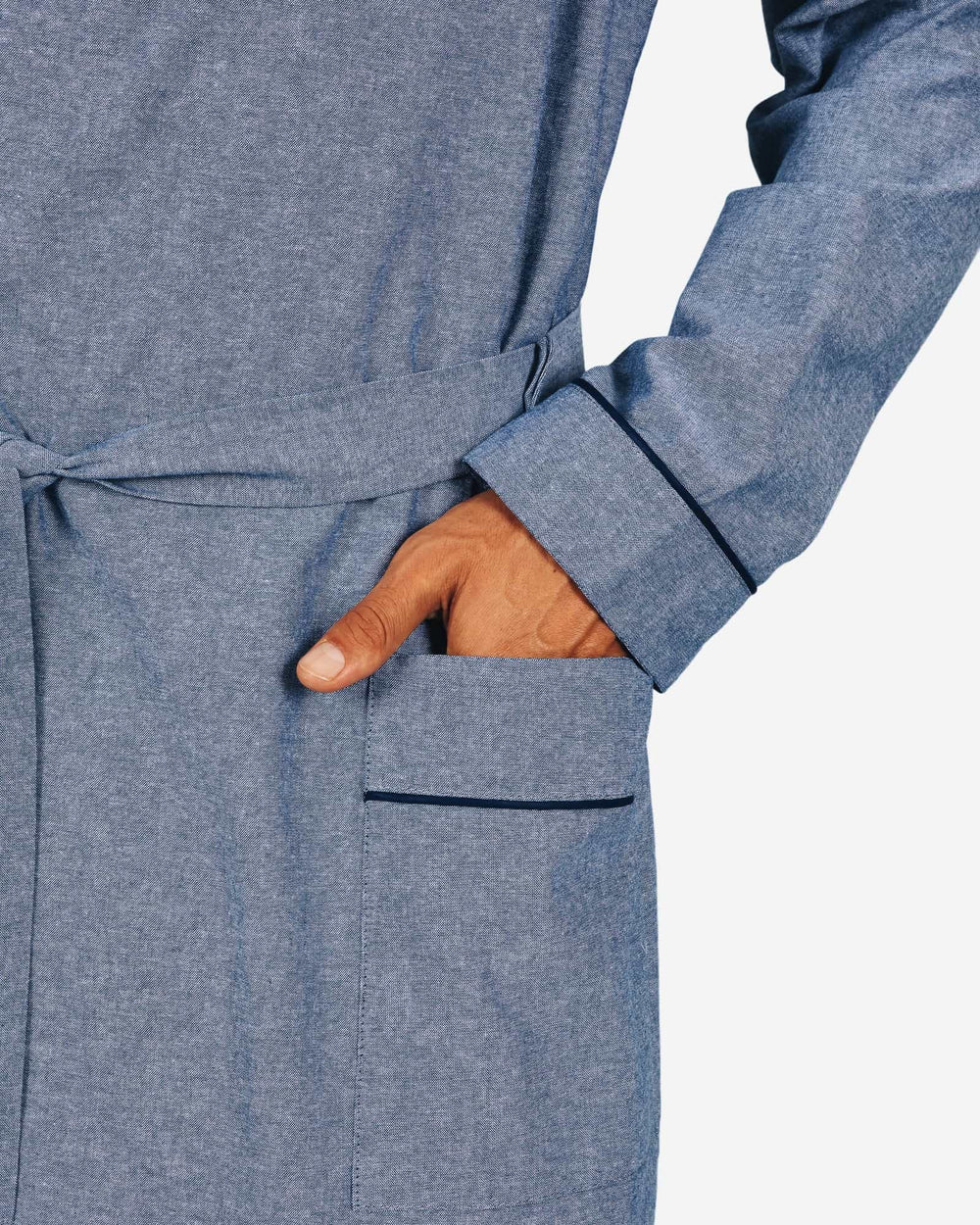 Blue mens dressing gown in chambray