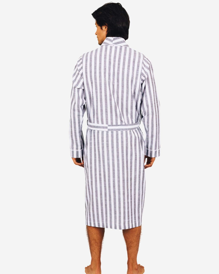 Mens striped dressing gown in chambray portofino