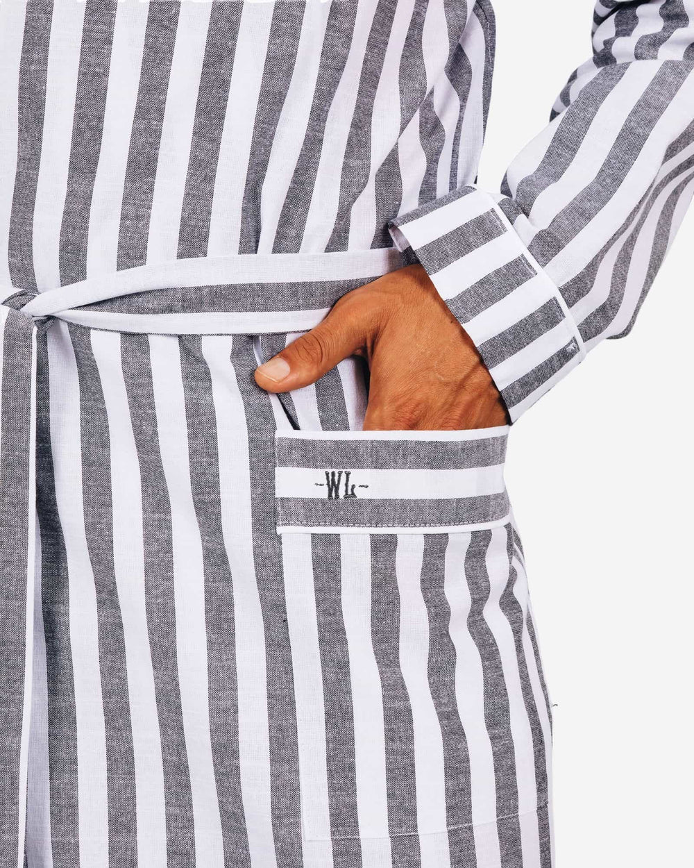 Mens striped dressing gown in chambray portofino