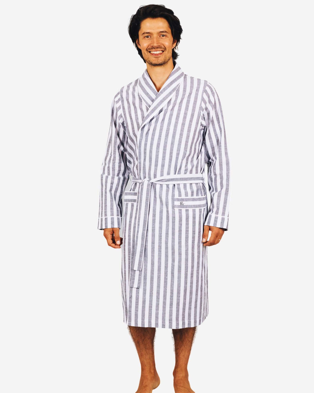 Mens striped dressing gown in chambray portofino