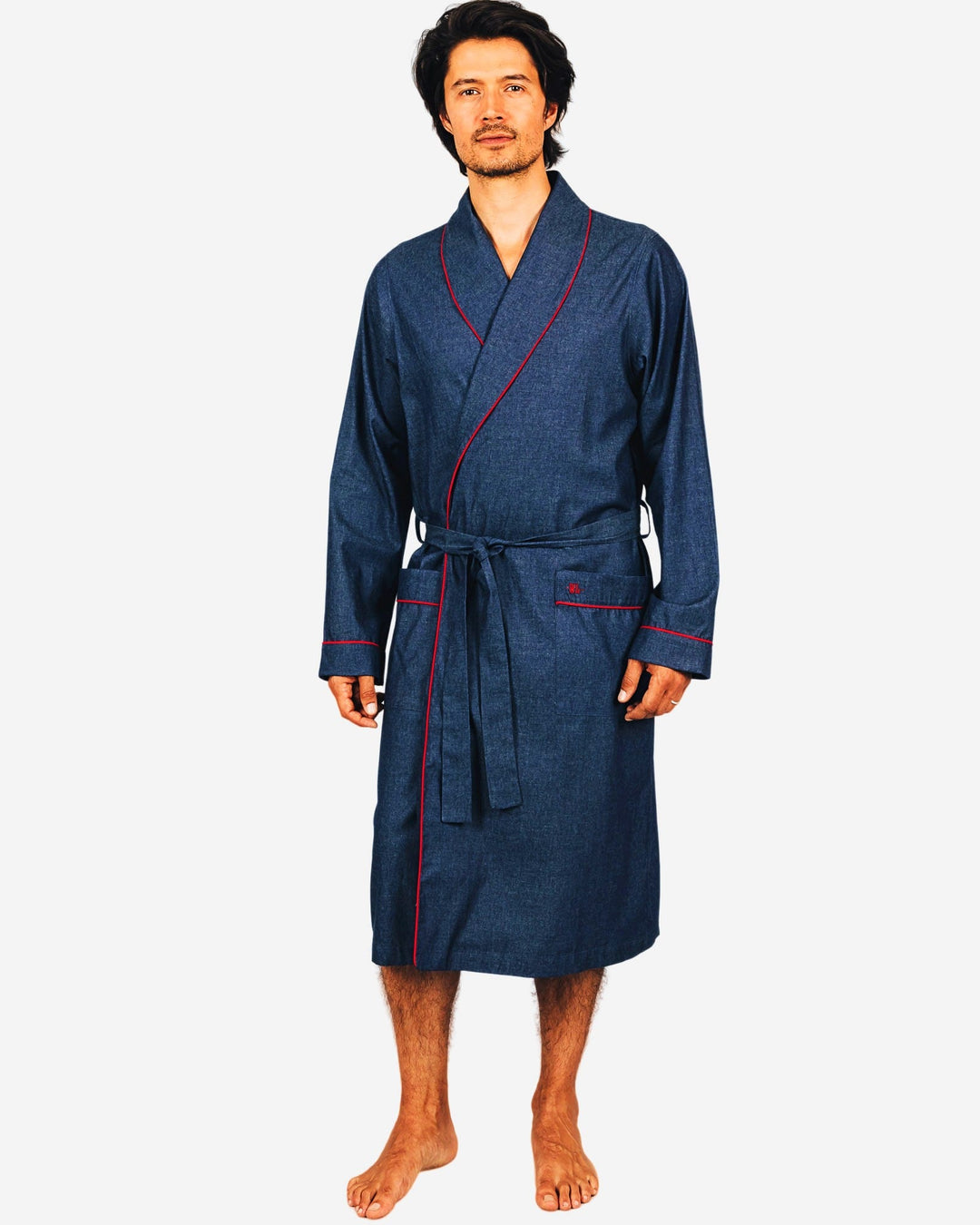 Mens blue dressing gown in denim