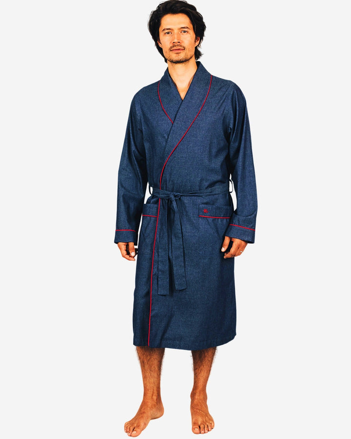 Mens blue dressing gown in denim