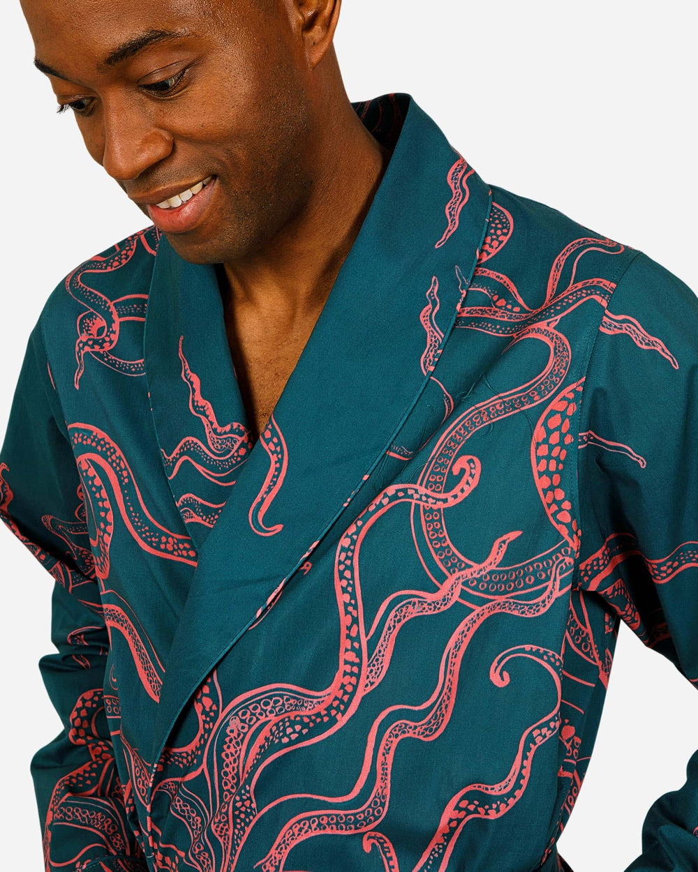 Mens green dressing gown with pink octopuses