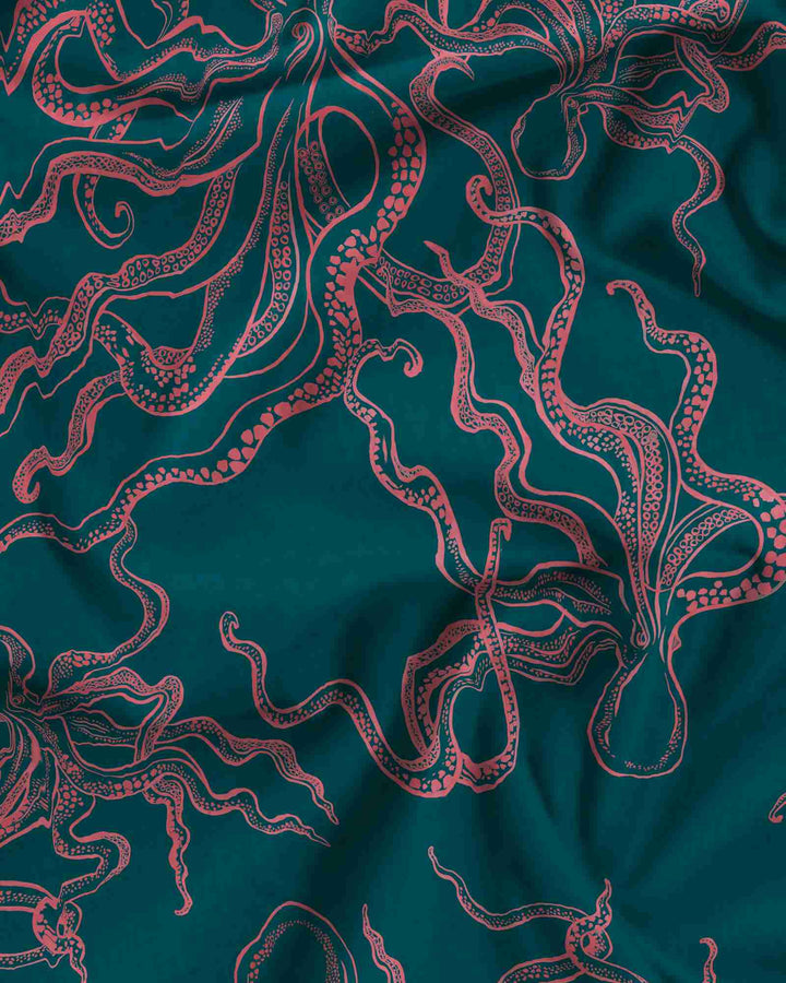 Mens green dressing gown with pink octopuses