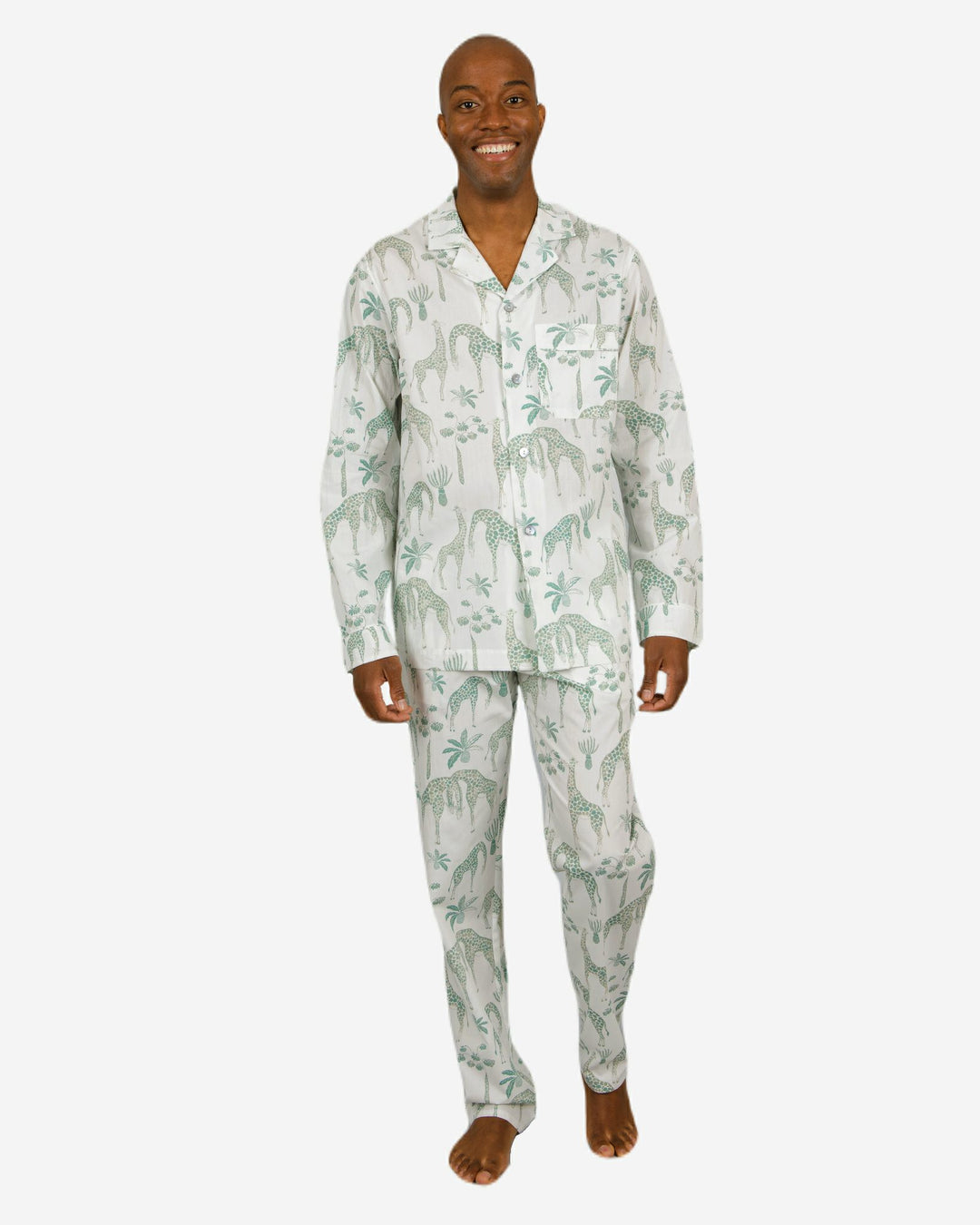 Mens long pyjamas set - Giraffes Green