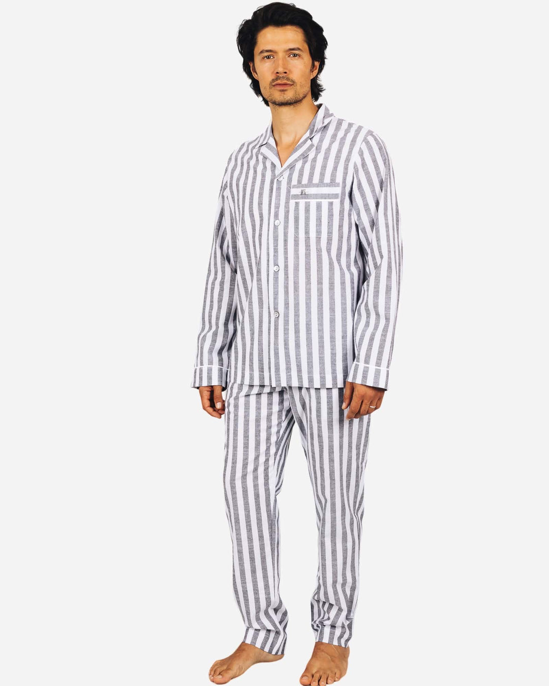Mens pyjamas set with black and white stripes