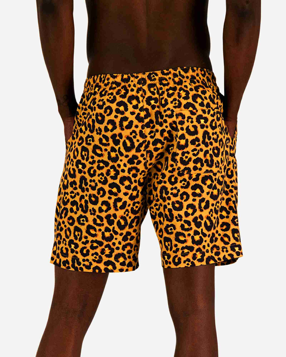 Mens lounge shorts with a leopard skin pattern