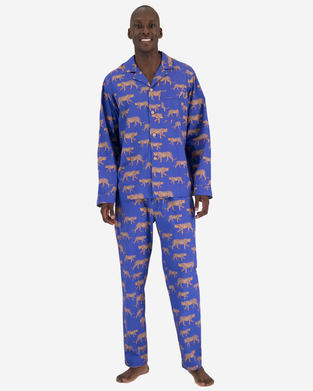 Mens blue pyjamas set with cheetahs