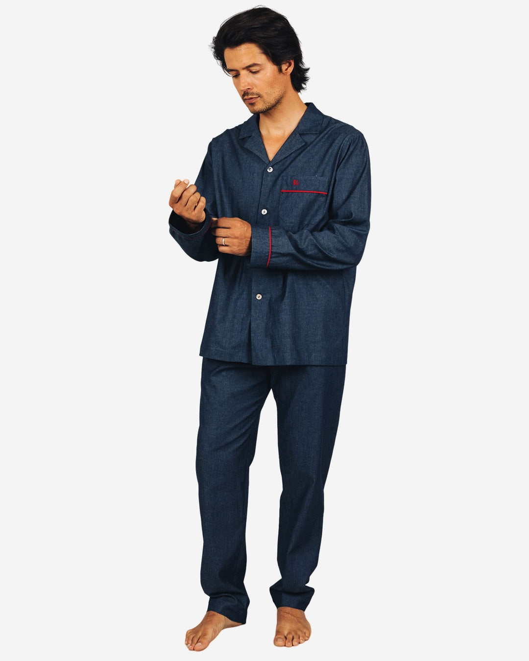 Mens pyjamas set - denim dark blue