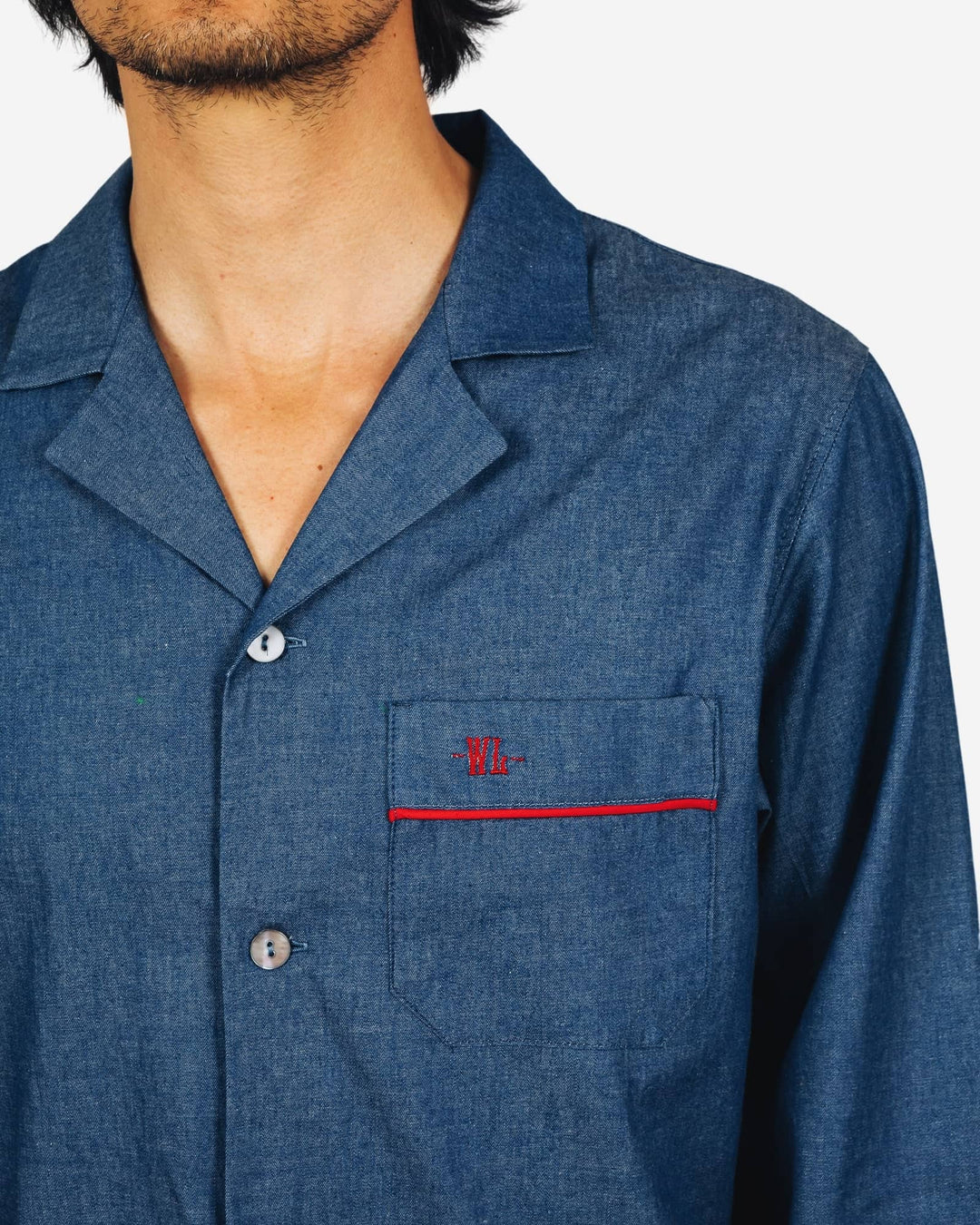 Mens blue pyjamas set - denim mid blue