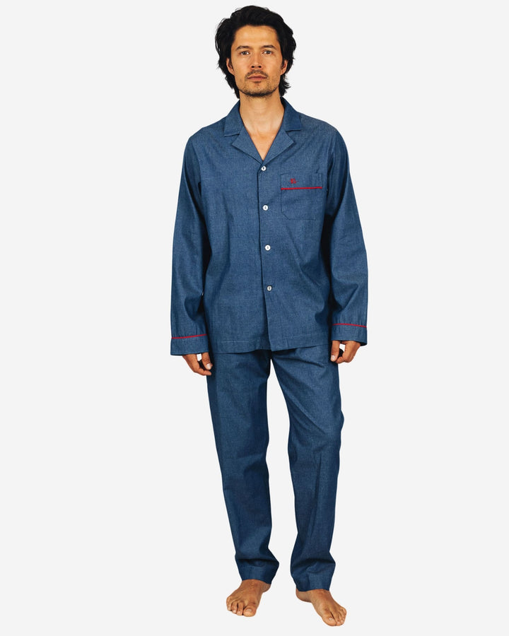 Mens blue pyjamas set - denim mid blue