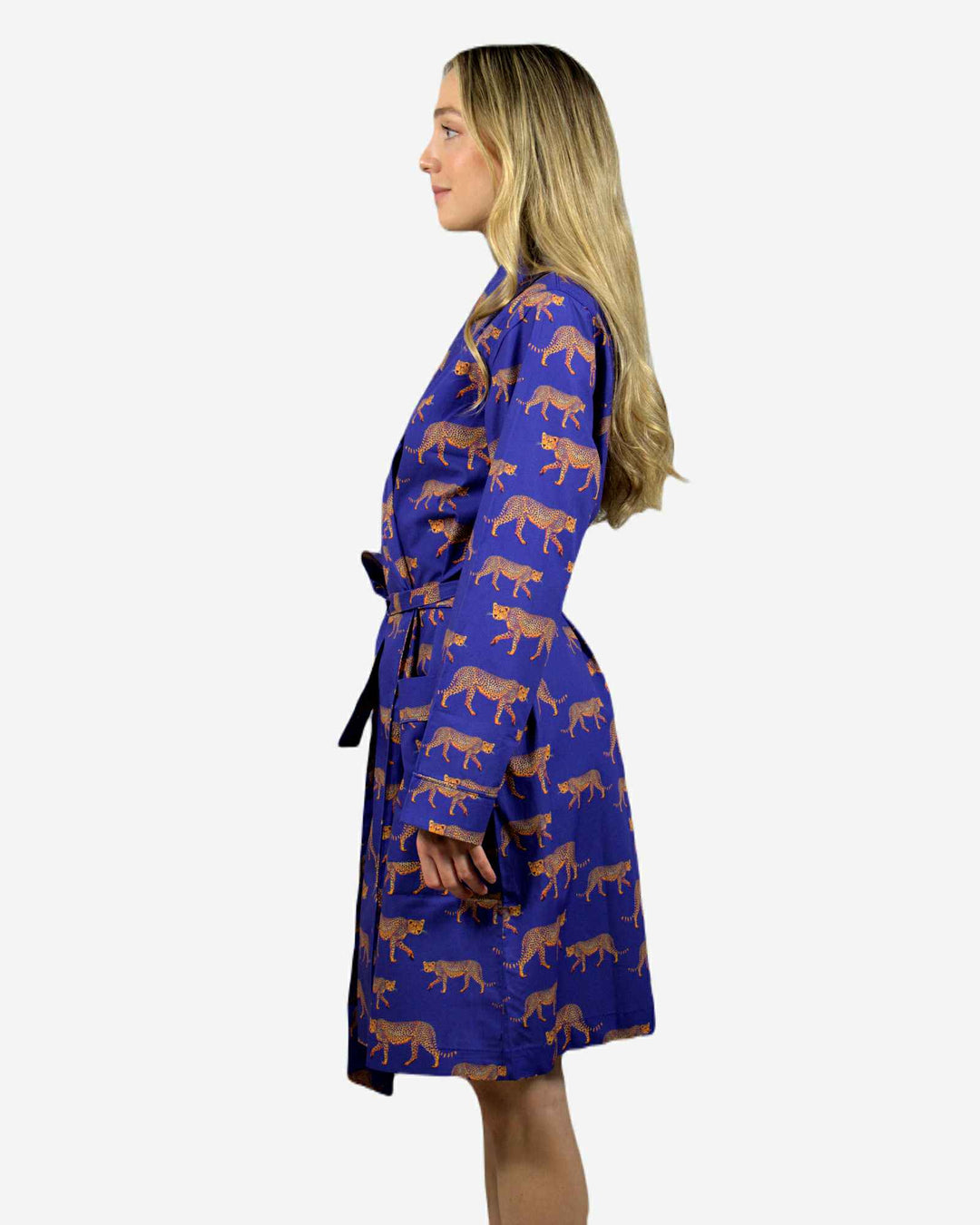 Womens dressing gown - blue cheetah