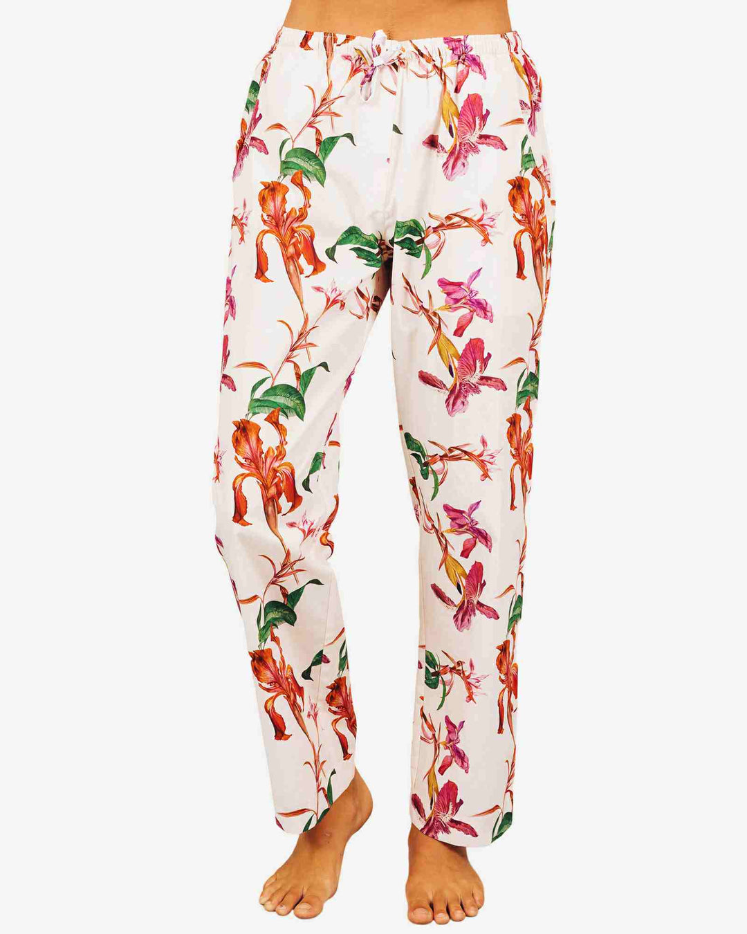 Womens lounge pants white vintage iris flowers