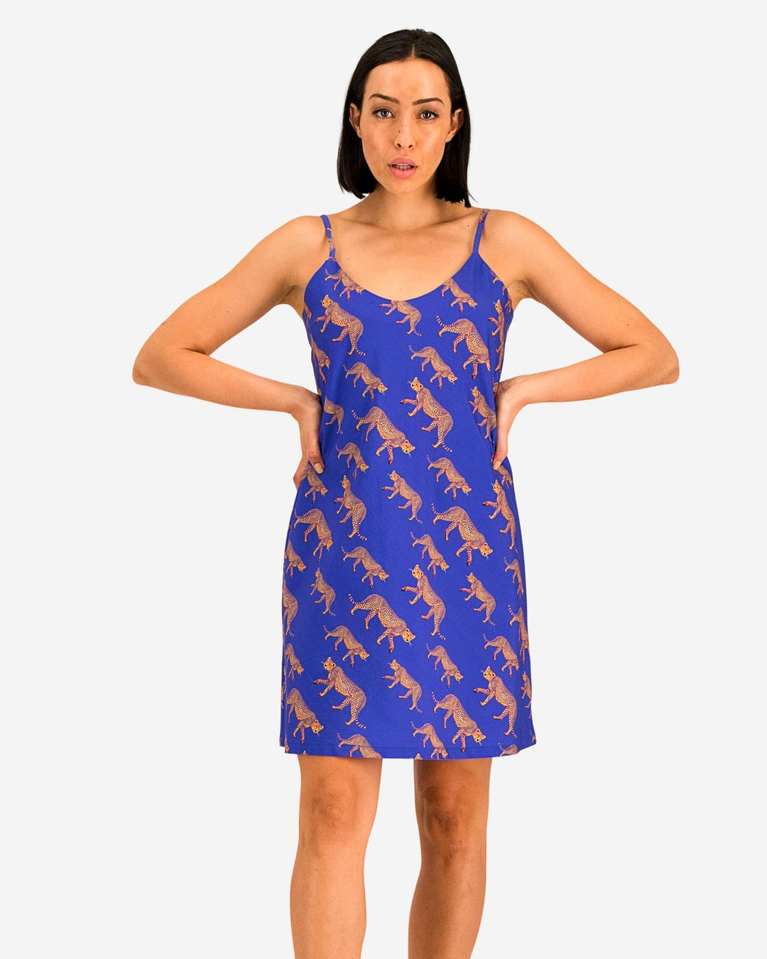Womens cotton nighty - Blue Cheetah
