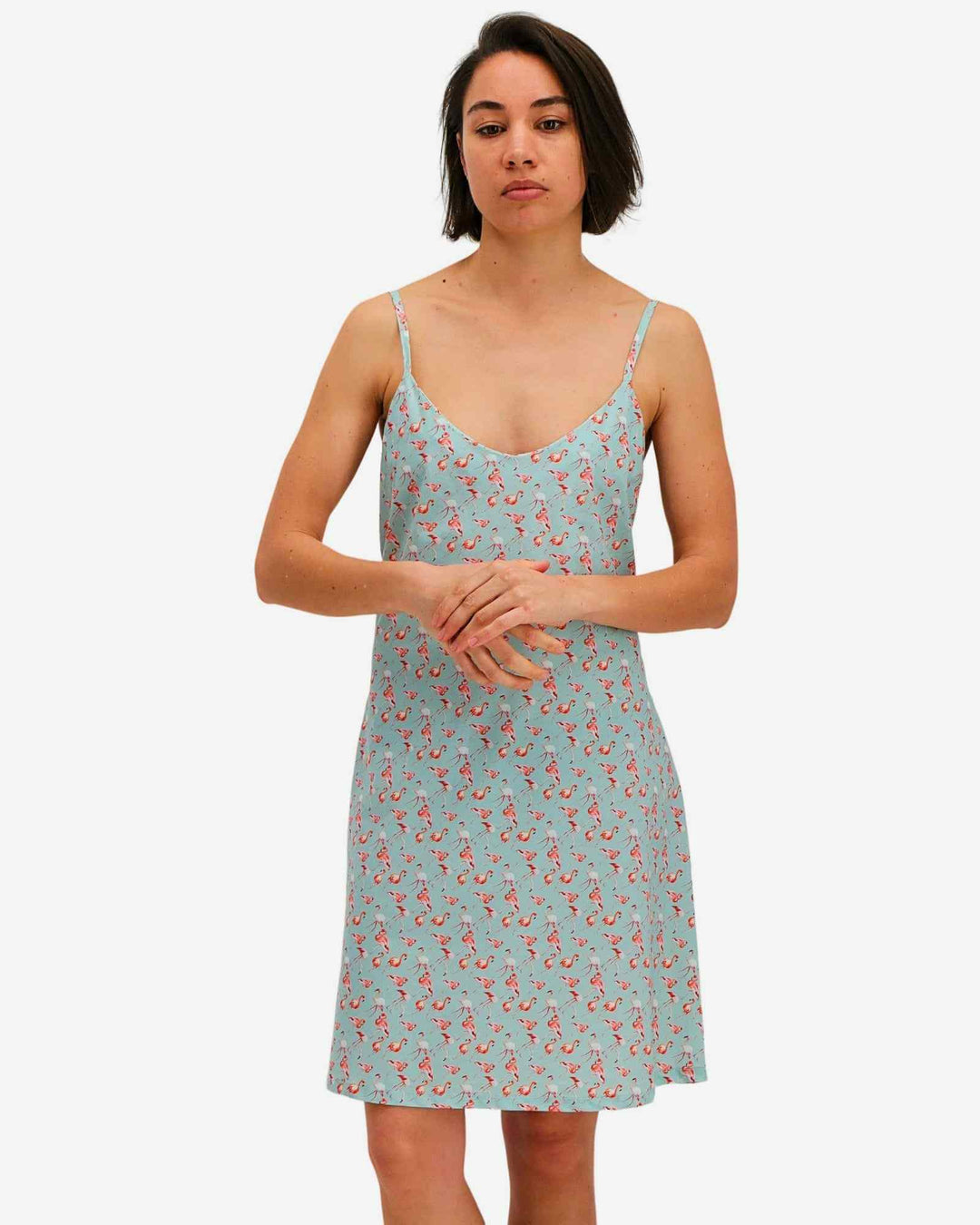 Womens sexy cotton nighty - Flamingo Blue