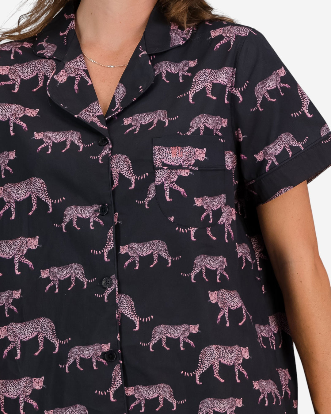 Kurzer Damen-Schlafanzug – Pink Cheetah