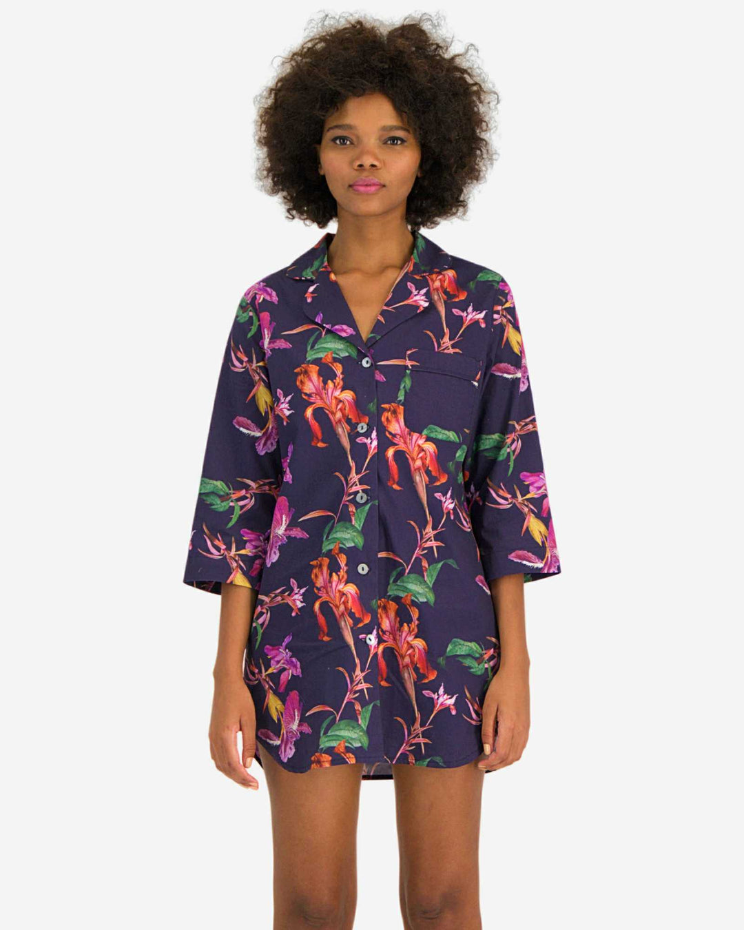 Womens sleepshirt - vintage iris navy flowers pattern