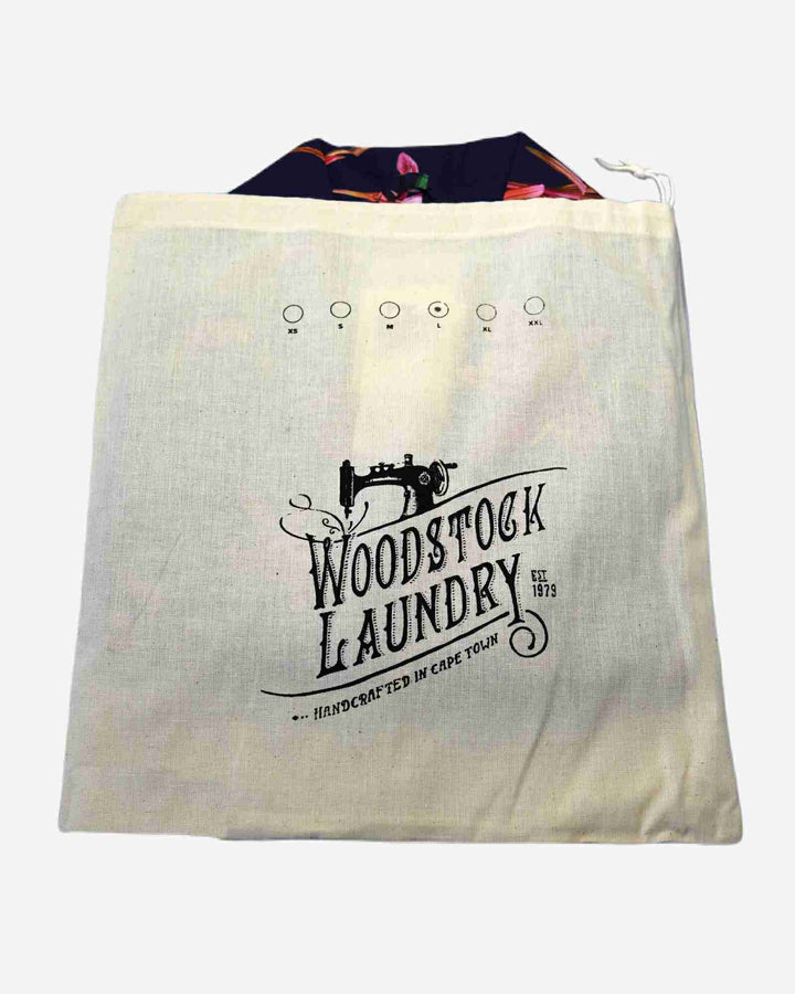 Women's cotton pyjamas set - Navy blue vintage iris flowers bag