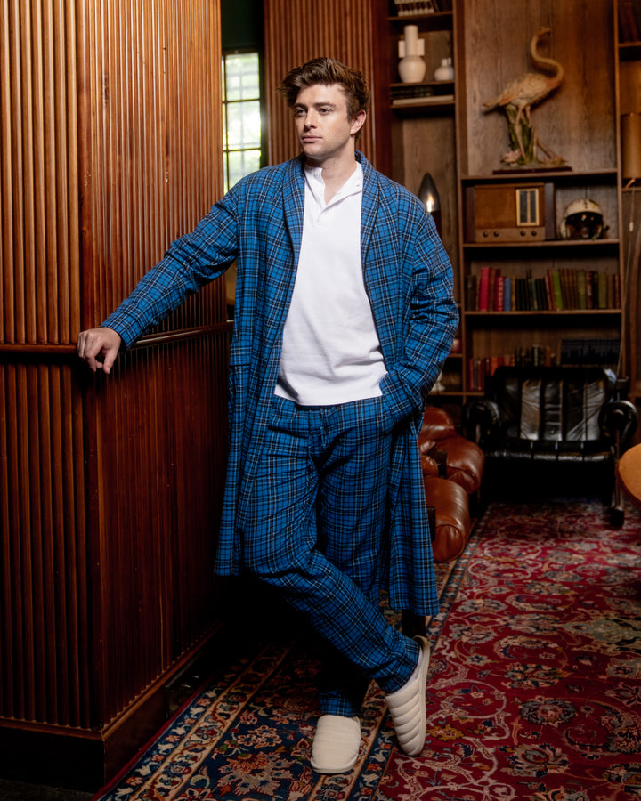 Men's Flannel Dressing Gown - Camden Blue