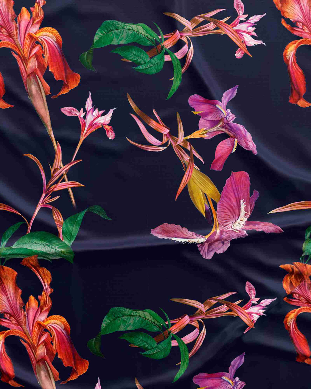 Women's lounge pants navy blue vintage iris flowers