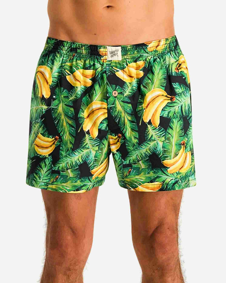 Mens boxer shorts - Green Bananas on Leaves