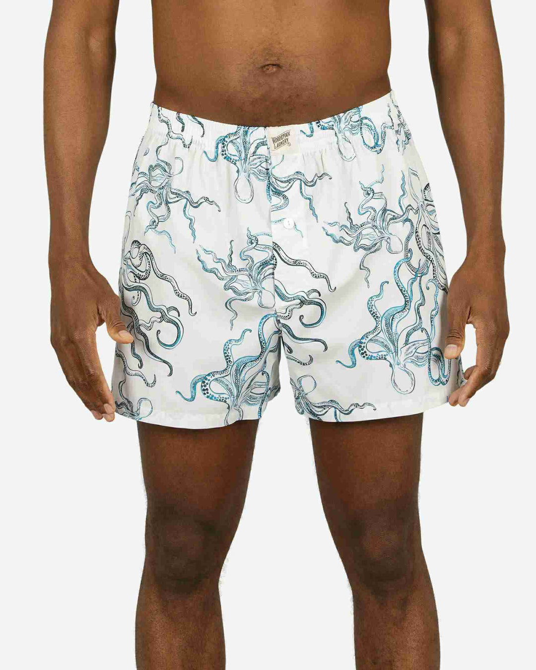 White boxer for men - octopus indigo