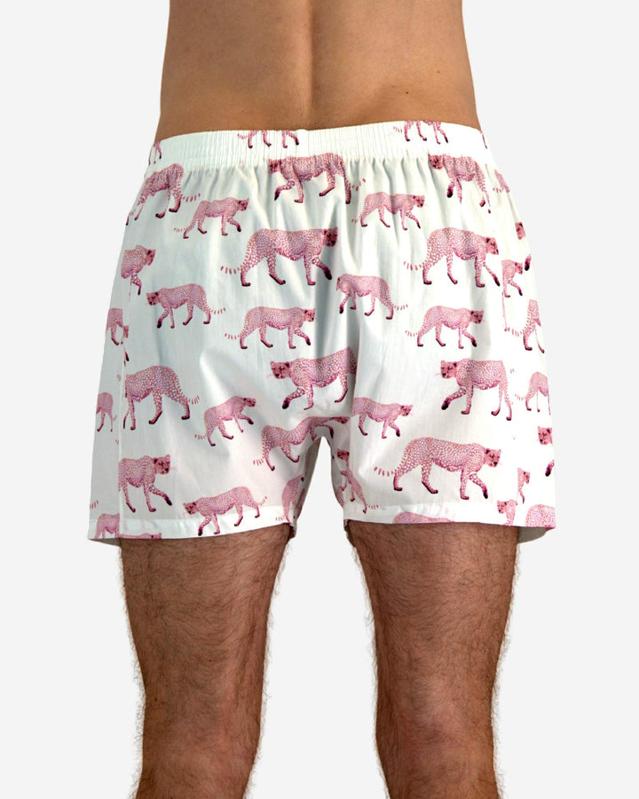 Mens white boxer shorts - Pink Cheetah