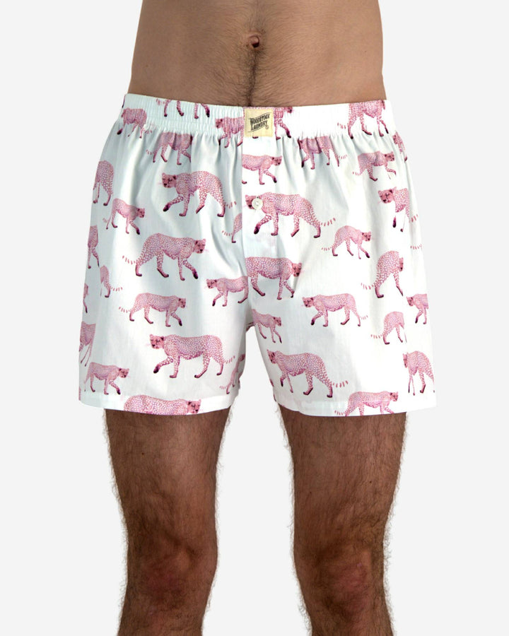 Mens white boxer shorts - Pink Cheetah