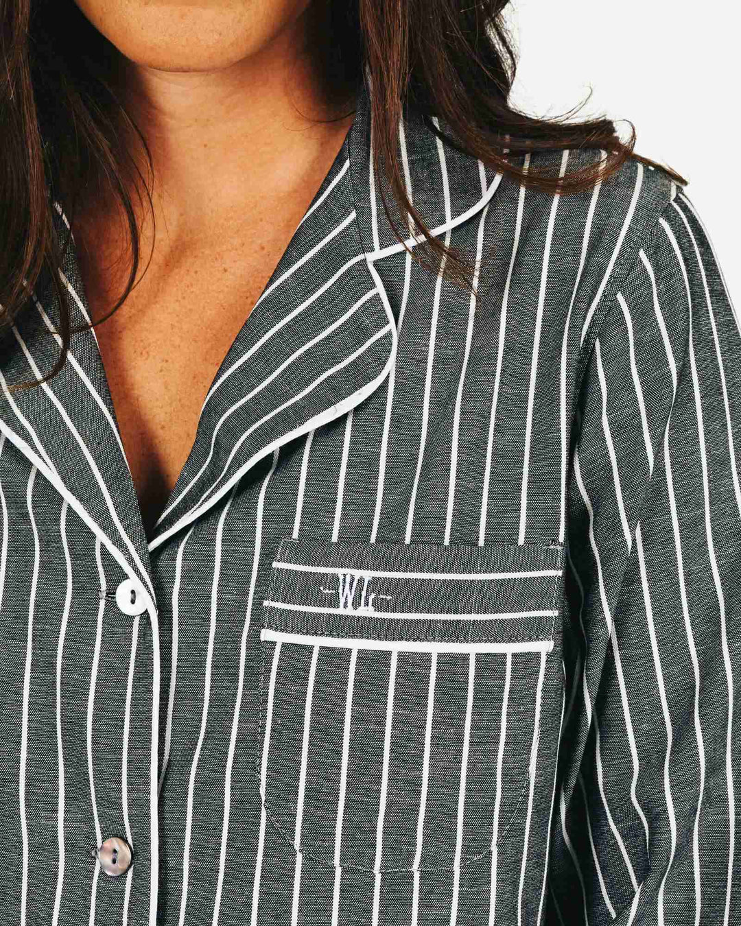 Womens sleepshirt - chambray black stripe pattern