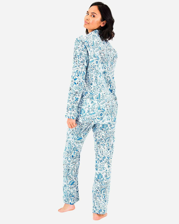 Womens cotton pyjamas set - white blue Chandler pattern