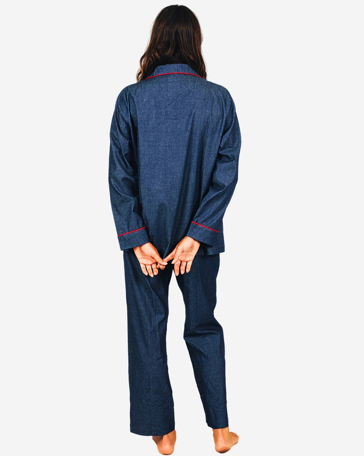Womens cotton pyjamas set - Denim dark blue