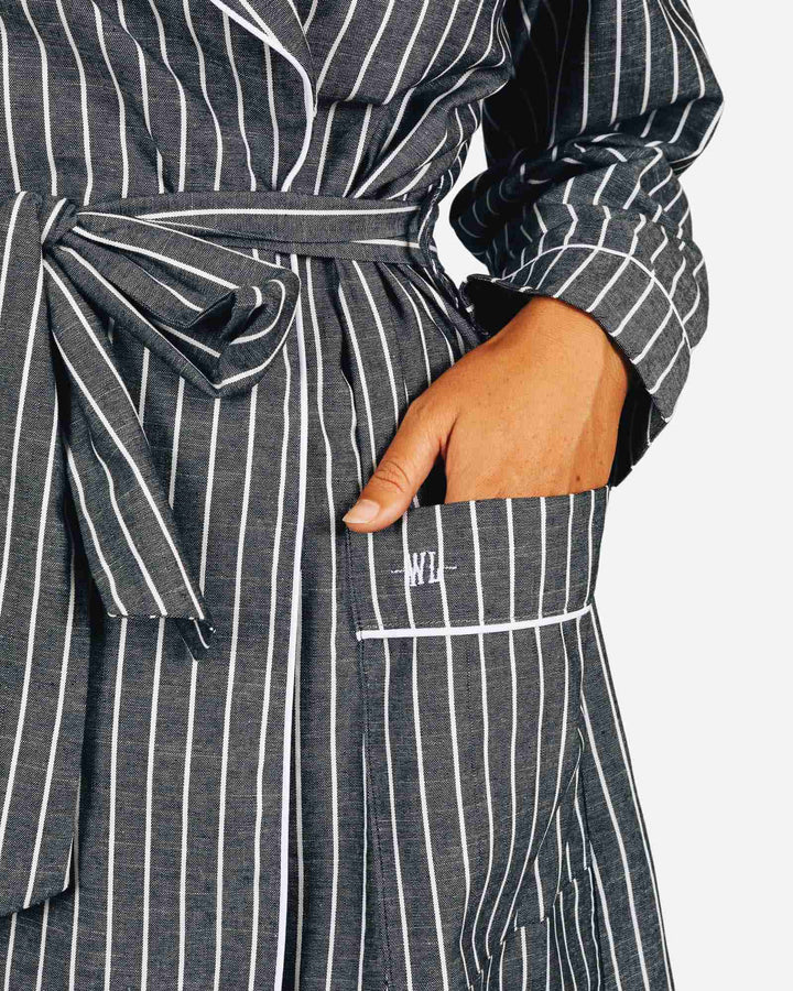 Black and white striped dressing gown for women