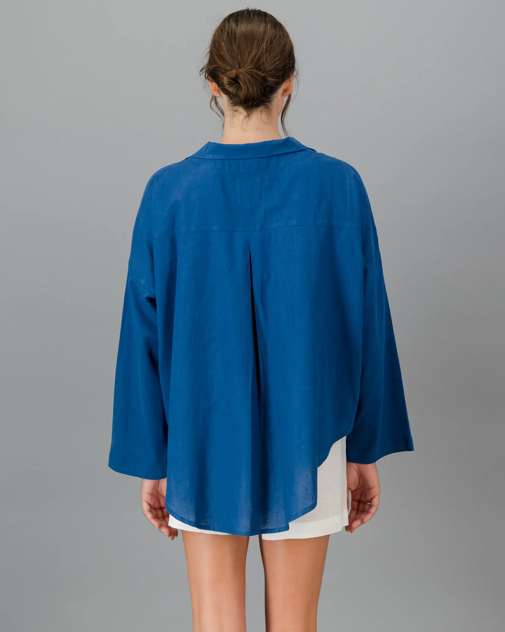 blue linen shirt womens