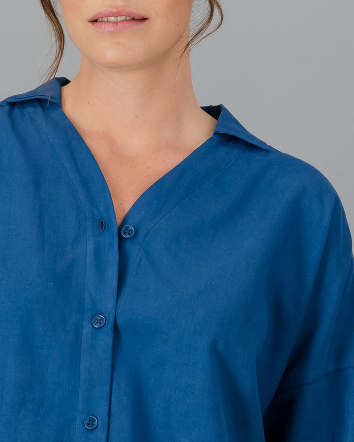 ladies blue linen shirt