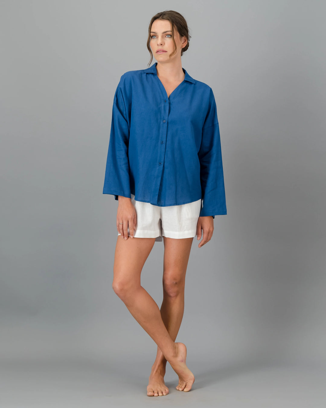 ladies blue linen shirt