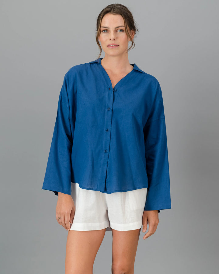 blue linen shirt womens