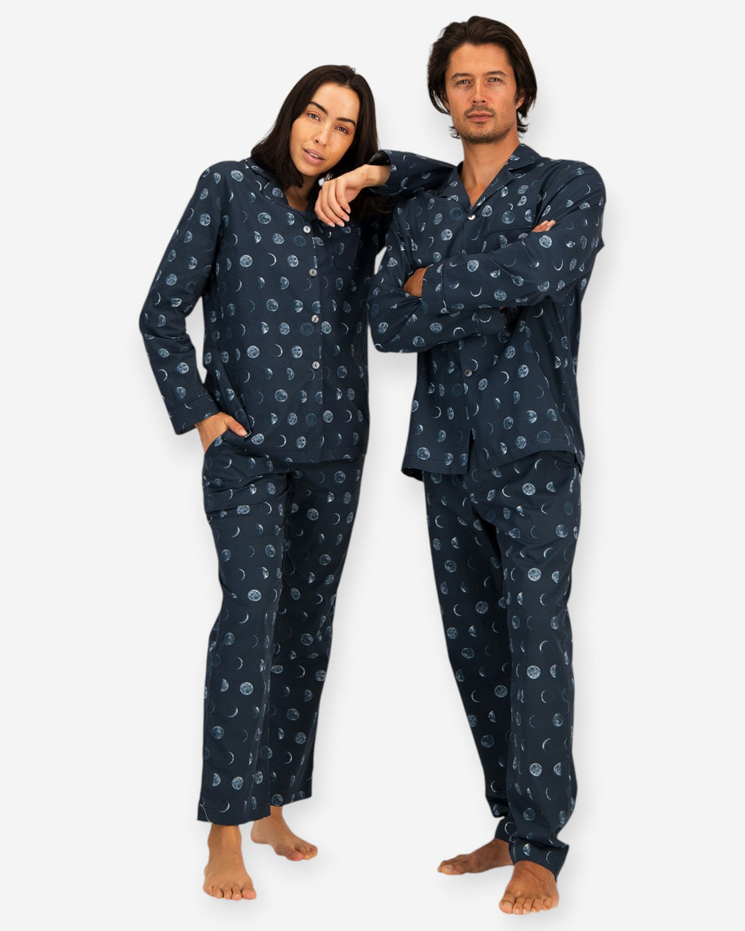 Blue matching pyjamas for couples moons