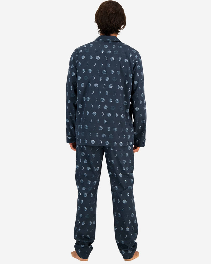 Blue mens pyjamas moon phases from back