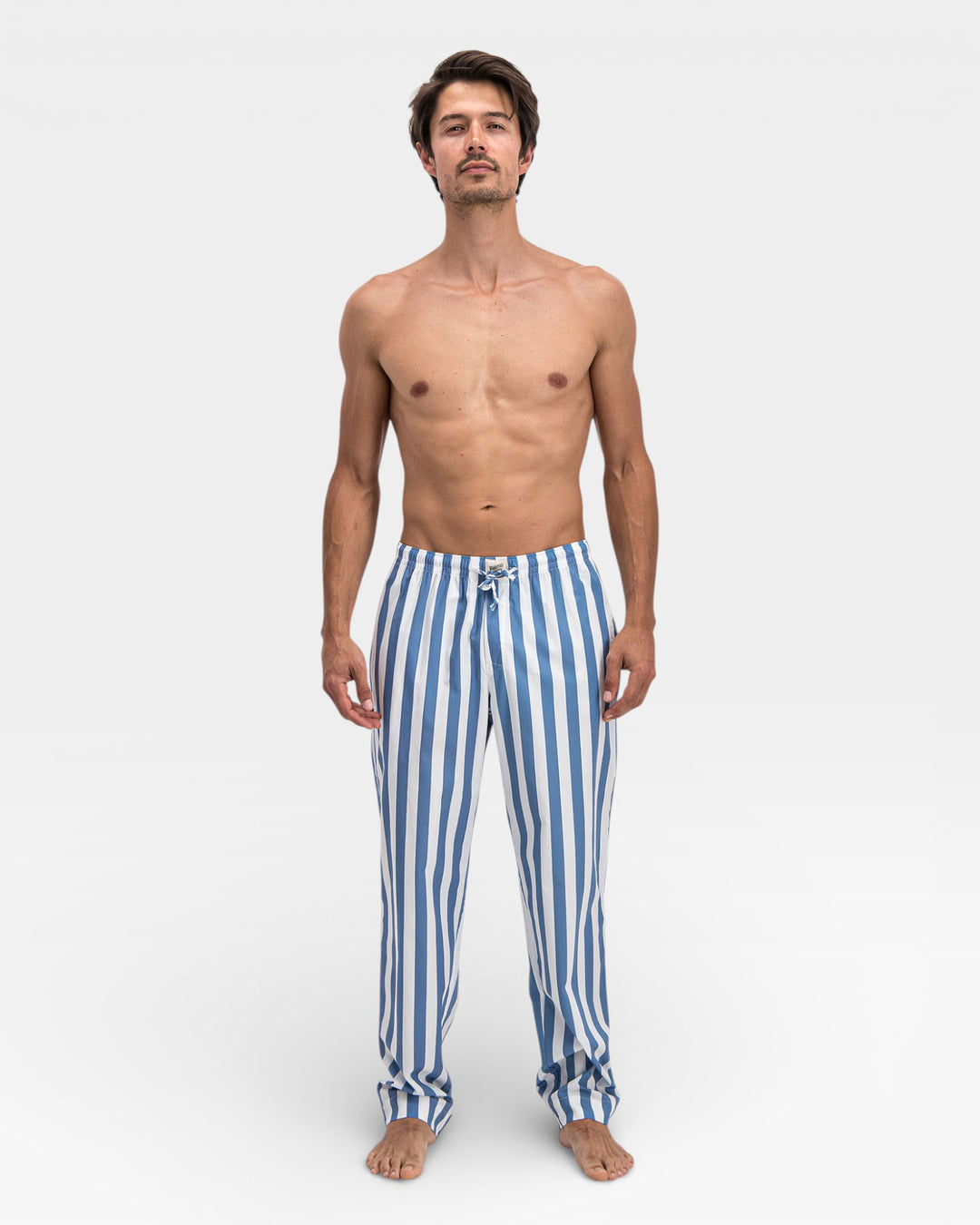 Thin mens blue and white striped trousers – cotton pants.